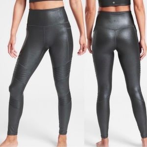 Athleta Shiny Faux Leather Black Leggings